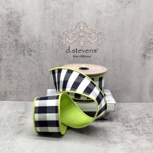 Faux Dupion Check Green Back Ribbon