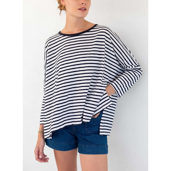 Catalina Slub Tee - White + Navy Stripe Ringer