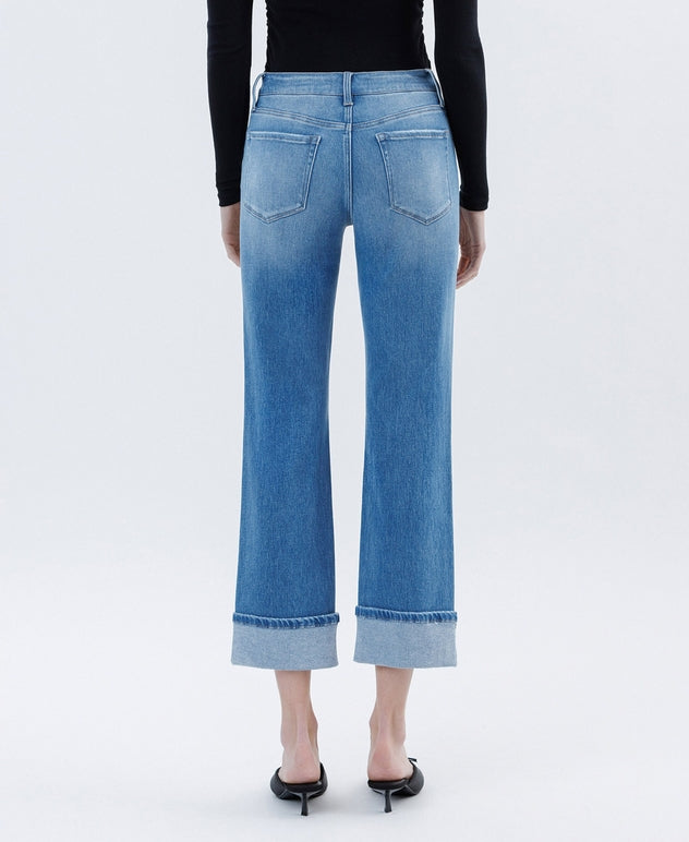 High Rise Cuffed Crop Straight Jeans