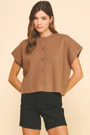 Button Down Cap Sleeve Sweater