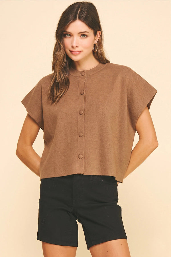 Button Down Cap Sleeve Sweater