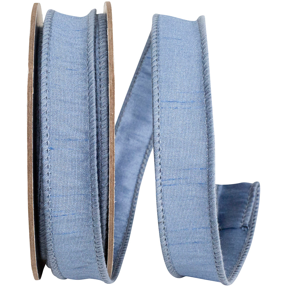 FRENCH BLUE DUPIONI SUPREME WIRED EDGE RIBBON 7/8TH