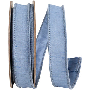 FRENCH BLUE DUPIONI SUPREME WIRED EDGE RIBBON 7/8TH