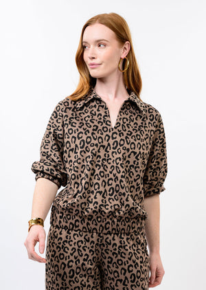 Leopard Knit Popover Top