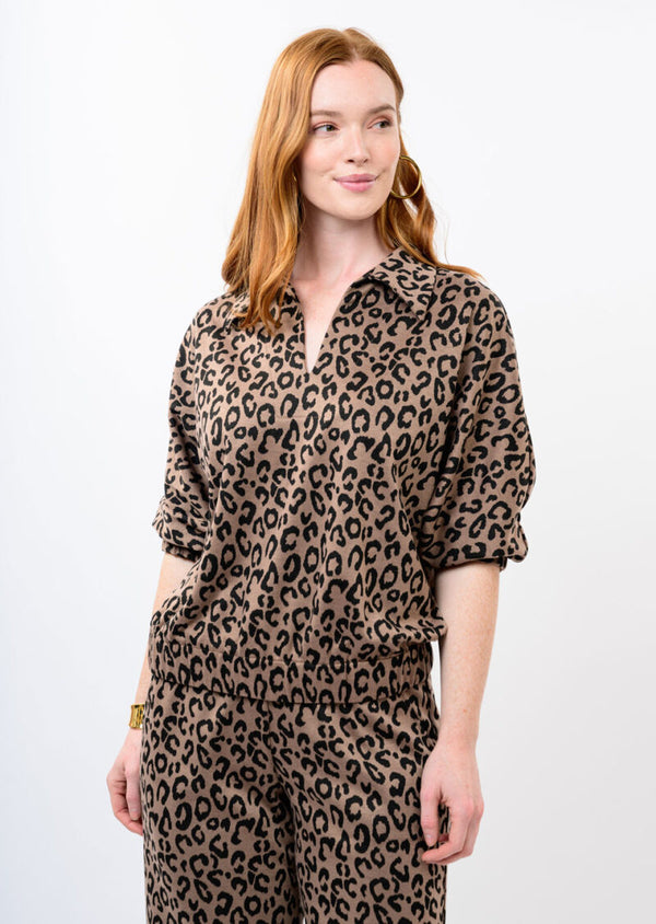 Leopard Knit Popover Top