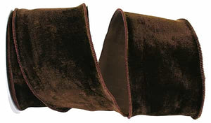 BROWN PLUSH VELVET WITH DUPIONI BACKING WIRED EDGE RIBBON