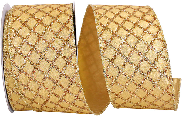 GLITTER DIAMOND LATTICE METALLIC SHINE WIRED EDGE RIBBON