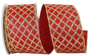 GLITTER DIAMOND LATTICE METALLIC SHINE WIRED EDGE RIBBON