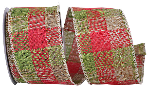 LINEN NATURAL LODGE CHECK STITCH WIRED EDGE RIBBON