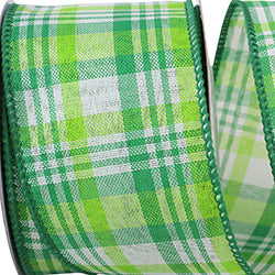Plaid Linen Emerald Forest Wired Edge Ribbon