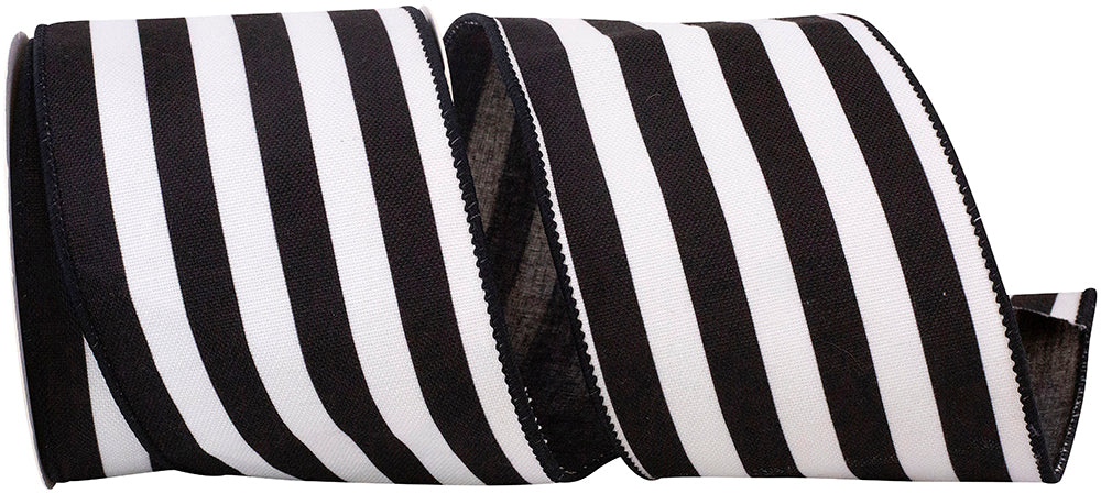 BLACK HORIZONTAL STRIPED CANVAS DELUXE WIRED EDGE RIBBON