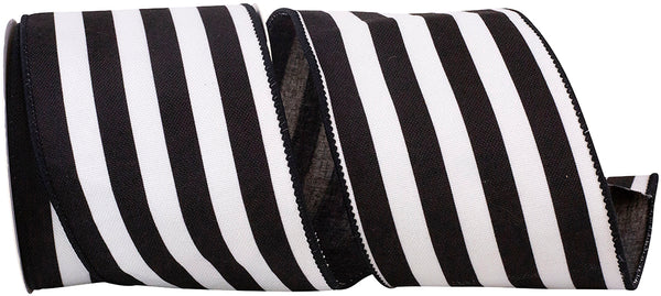 BLACK HORIZONTAL STRIPED CANVAS DELUXE WIRED EDGE RIBBON
