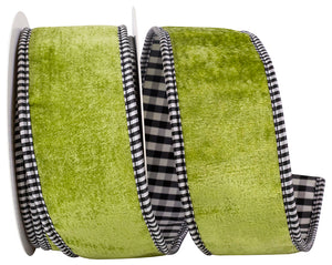 VELVET PLUSH GINGHAM BACKED WIRED EDGE RIBBON
