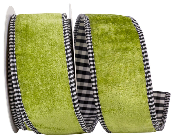 VELVET PLUSH GINGHAM BACKED WIRED EDGE RIBBON