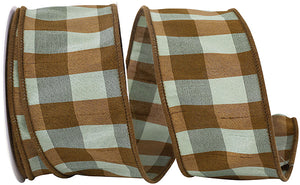 CELADON ASPEN DUPIONI CHECK WIRED EDGE RIBBON