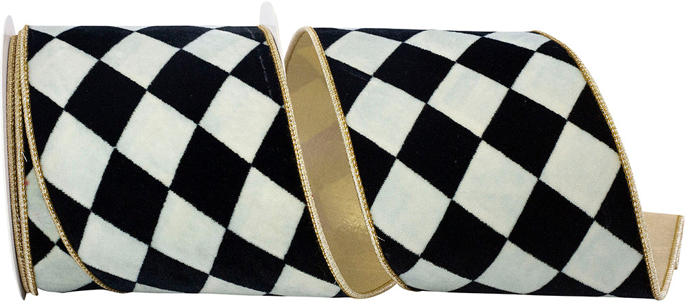 HARLEQUIN DIAMOND VELVET DELUXE GOLD BACKED WIRED EDGE RIBBON