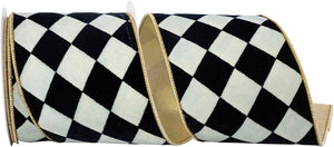 HARLEQUIN DIAMOND VELVET DELUXE GOLD BACKED WIRED EDGE RIBBON