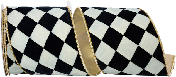 HARLEQUIN DIAMOND VELVET DELUXE GOLD BACKED WIRED EDGE RIBBON