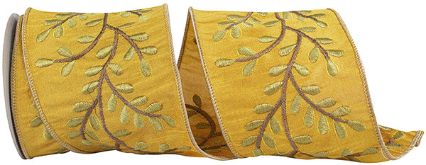 MUSTARD VINE SUNSET DELUXE EMBROIDERY WIRED EDGE RIBBON