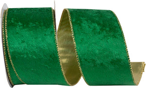 VELVET PLUSH HOLIDAY METALLIC BACKED WIRED EDGE RIBBON