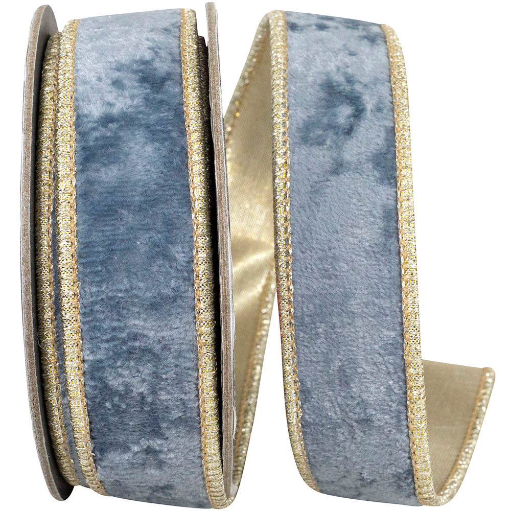VELVET PLUSH TEXTURE SKY DELUXE BACKED WIRED EDGE RIBBON 1"
