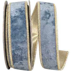 VELVET PLUSH TEXTURE SKY DELUXE BACKED WIRED EDGE RIBBON 1"