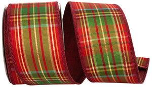 PLAID CRANBERRY METALLIC DELUXE BACKED WIRED EDGE RIBBON