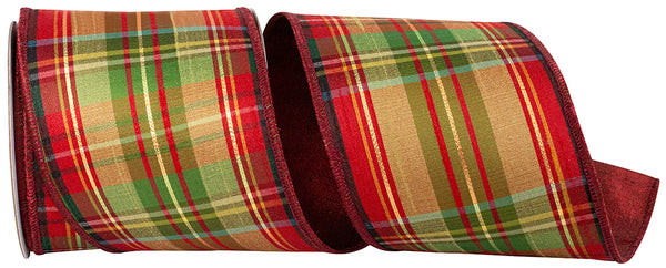 PLAID CRANBERRY METALLIC DELUXE BACKED WIRED EDGE RIBBON