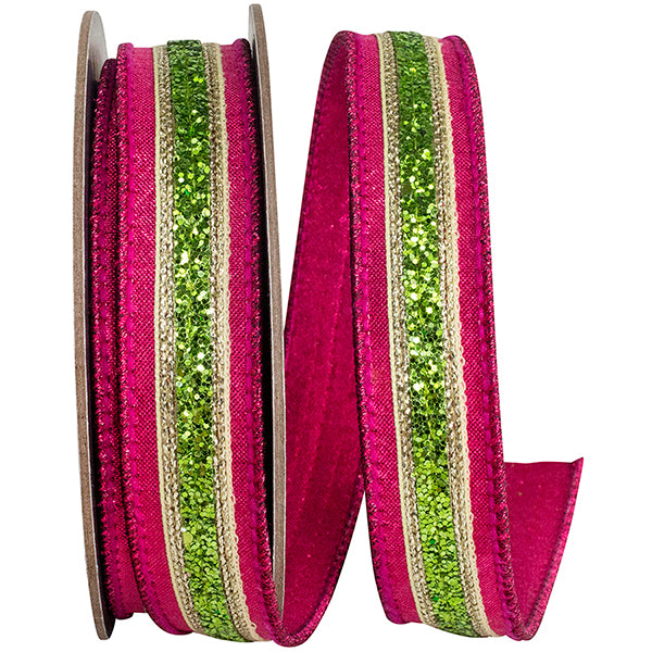 Glitter Stripe Metallic Dupioni Fiesta Deluxe Wired Edge Ribbon
