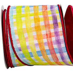 Water Color Plaid Print Deluxe Dupioni Backed Wired Edge Ribbon