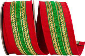 REGAL STRIPE GREEN TRIMMING DUPIONI DELUXE WIRED EDGE RIBBON