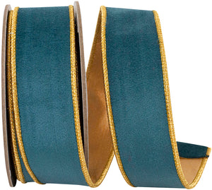 Velvet Touch Deluxe Metallic Dupioni Backed Teal Wired Edge Ribbon