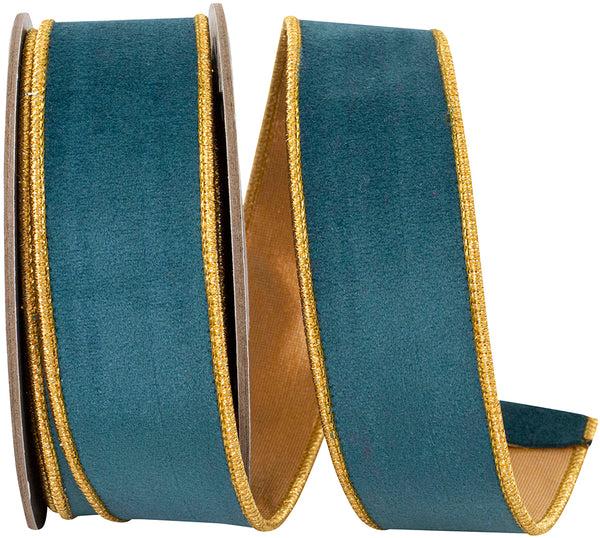 Velvet Touch Deluxe Metallic Dupioni Backed Teal Wired Edge Ribbon