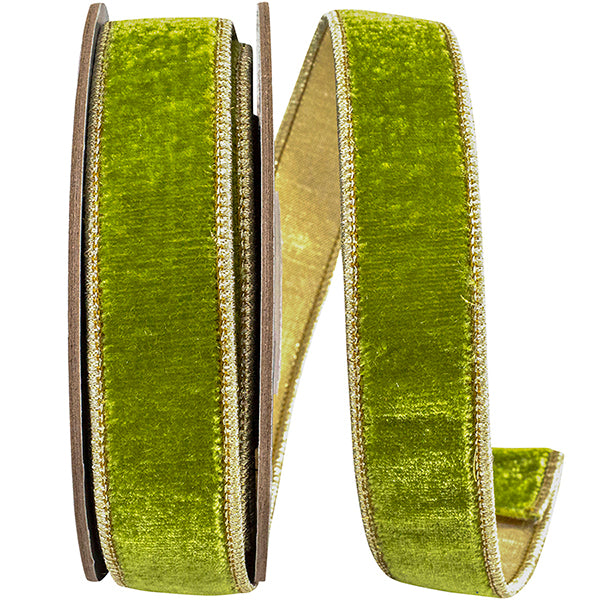 Plush Green Grass Velvet Deluxe Dupioni Metallic Backed Wired Edge Ribbon