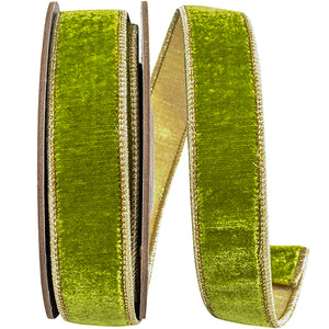 Plush Green Grass Velvet Deluxe Dupioni Metallic Backed Wired Edge Ribbon