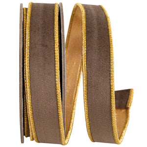VELVET TOUCH DELUXE METALLIC DUPIONI BACKED BROWN WIRED EDGE RIBBON