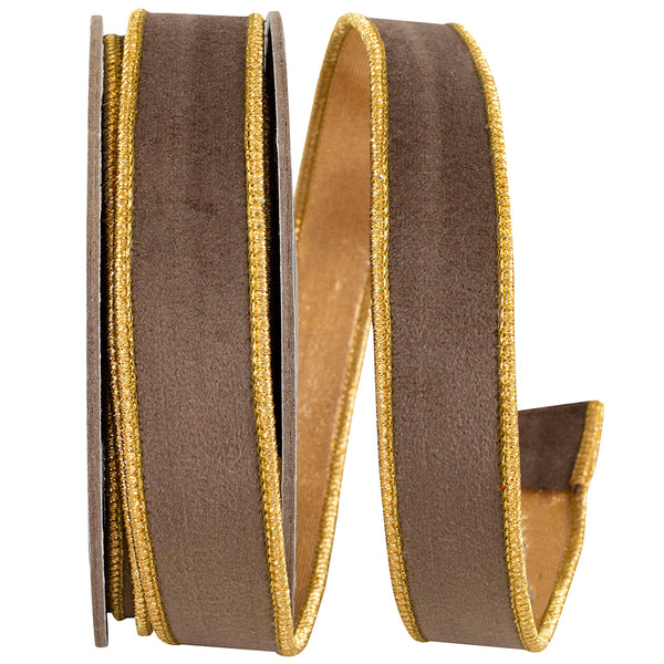 VELVET TOUCH DELUXE METALLIC DUPIONI BACKED BROWN WIRED EDGE RIBBON