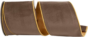 VELVET TOUCH DELUXE METALLIC DUPIONI BACKED BROWN WIRED EDGE RIBBON