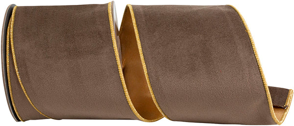 VELVET TOUCH DELUXE METALLIC DUPIONI BACKED BROWN WIRED EDGE RIBBON