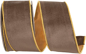 Velvet Touch Deluxe Metallic Dupioni Backed Brown Wired Edge Ribbon