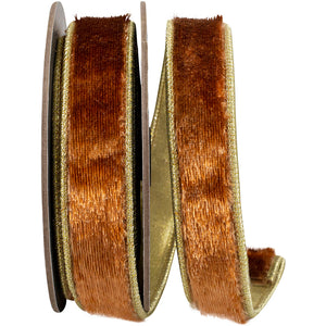 PLUSH COPPER VELVET DELUXE DUPIONI METALLIC BACKED WIRED EDGE RIBBON