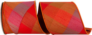 Evening Flame Plaid Diagonal Deluxe Dupioni Backed Wired Edge Ribbon