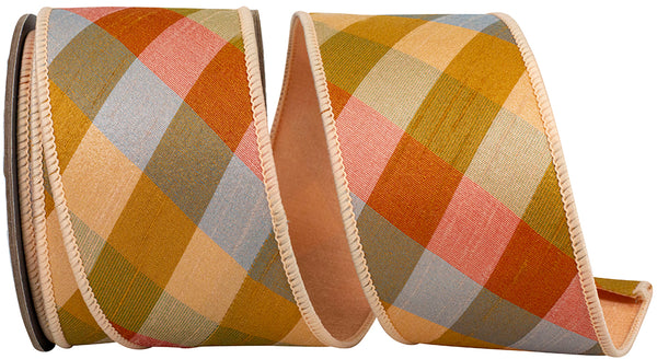 Plaid Diagonal Augusta Tonal Deluxe Dupioni Backed Wired Edge Ribbon
