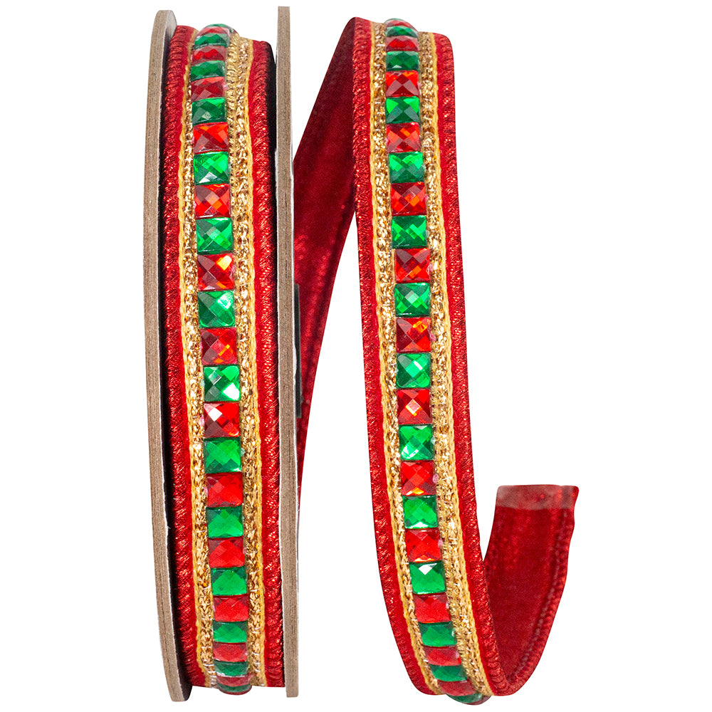 SUMPTUOUS JEWEL ACCENT DELUXE METALLIC BACKED WIRED EDGE RIBBON
