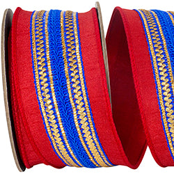 Regal Stripe Red Trimming Dupioni Deluxe Wired Edge Ribbon