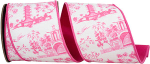 Pink Asian Vista Chinoiserie Deluxe Wired Edge Ribbon