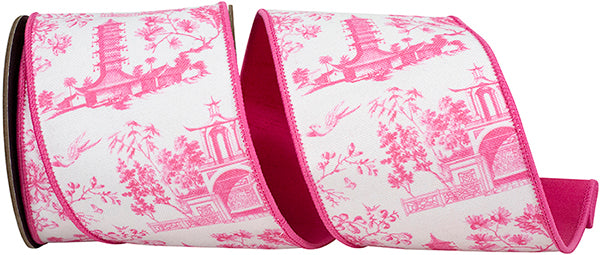 Pink Asian Vista Chinoiserie Deluxe Wired Edge Ribbon