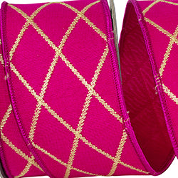 Diamond Fuchsia Embroidery Dupioni Deluxe Wired Edge Ribbon