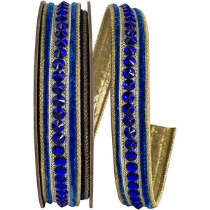 Jeweled Center Plush Velvet Deluxe Metallic Dupioni Backed Wired Edge Ribbon