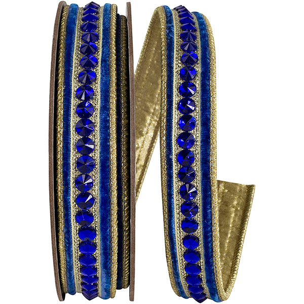 Jeweled Center Plush Velvet Deluxe Metallic Dupioni Backed Wired Edge Ribbon